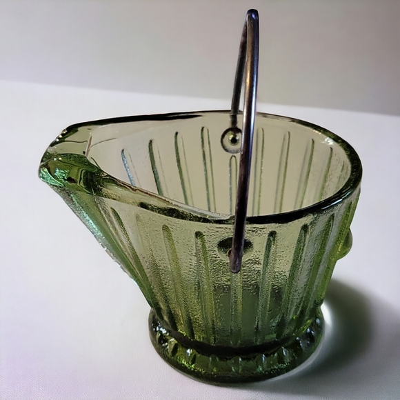 Vtg 60's Hazel Atlas Glass Company Green Glass Ashtray Toothpick Holder Bucket - Picture 1 of 6